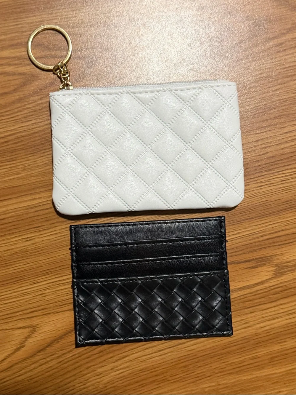 Black Quilted and Woven Card Holder with Keyring, coin pouch, and bag charm
